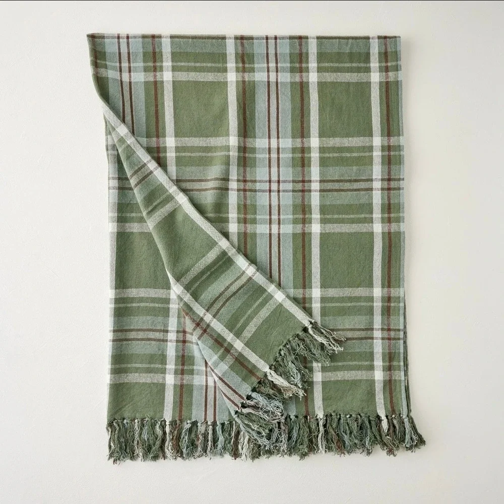 Magnolia‎ Harmony Throw Winter Green Plaid 50x60 Cotton Fringed Christmas 2024